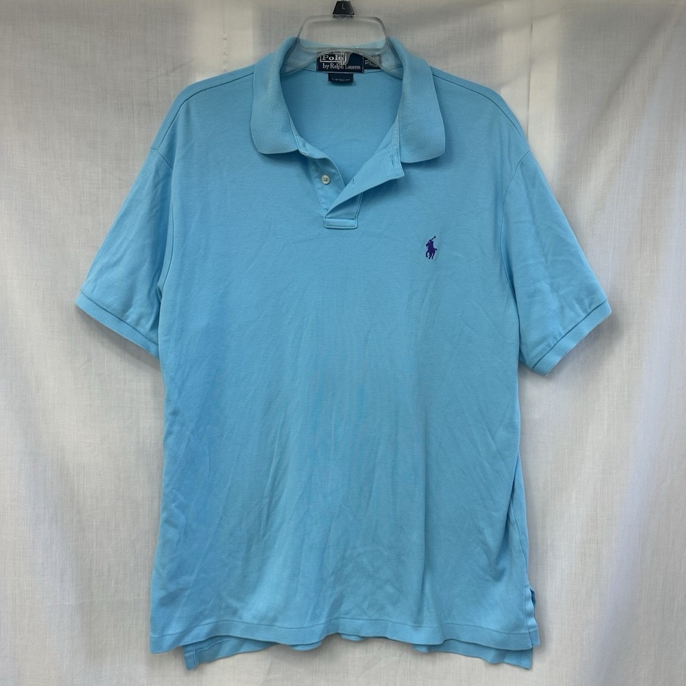 Polo Ralph Lauren Light XL Light Blue Custom Fit Short Sleeve Shirt Purple Pony‎